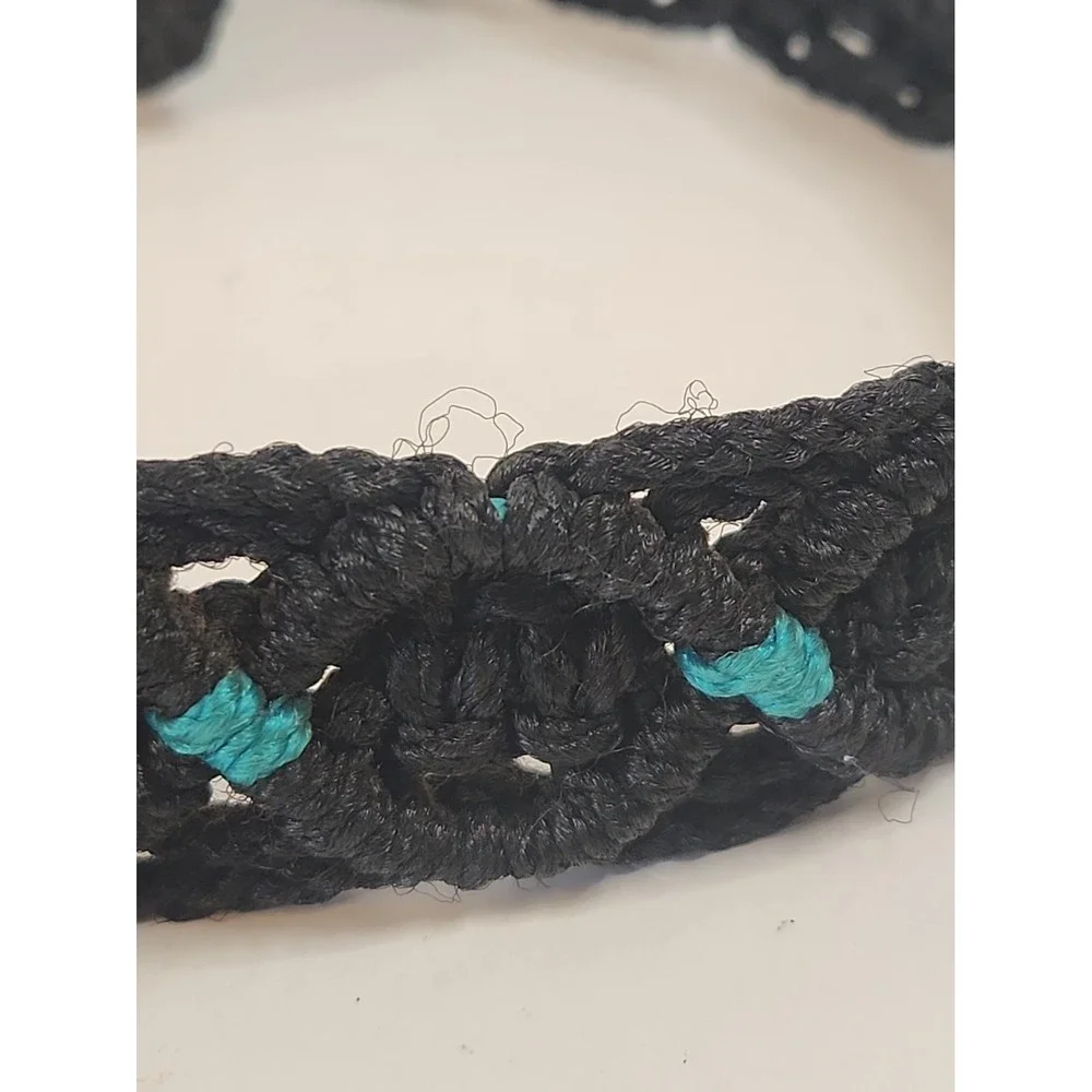 VTG 70s Black Macrame Belt Goldtone Medallion Buckle L Pls Read Below